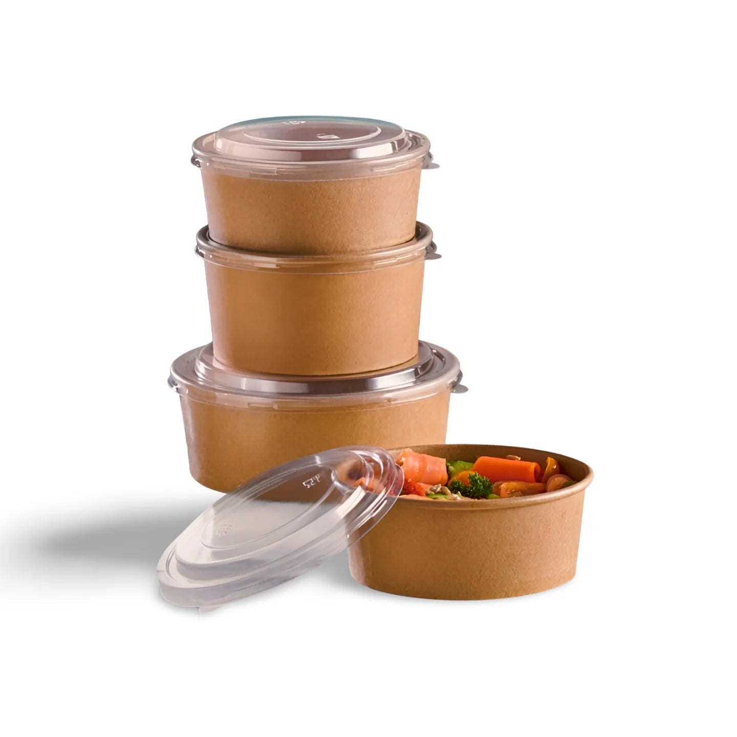 Envase Contenedor Desechable Cartón Kraft 750cc X 12 Unids Con Tapa