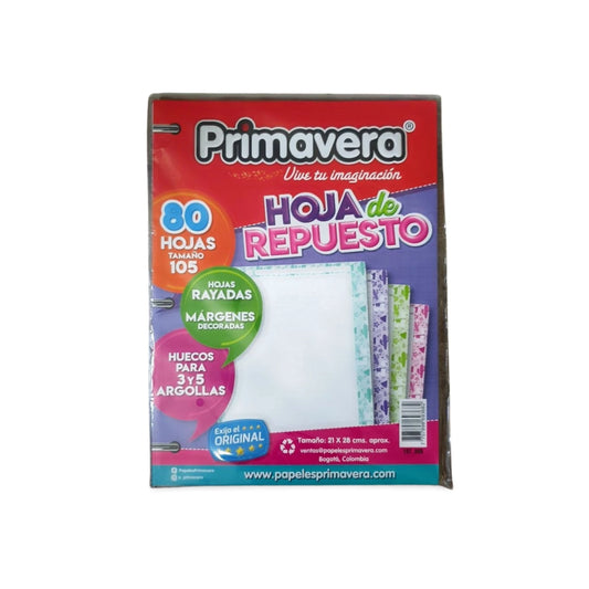 Hojas Ponchadas de repuesto Perforadas para carpetas de 3 aros 80 Hojas