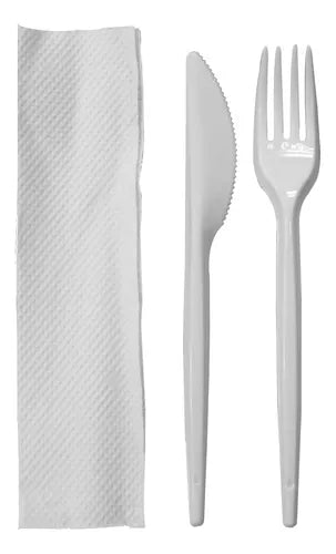 Kit (Set) Tenedor Cuchillo Servilleta Cubiertos Desechables Plásticos x 50 Unids