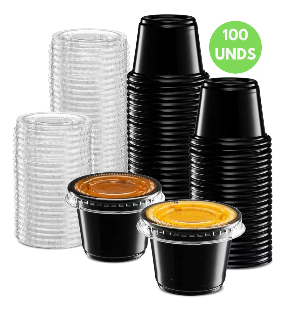 Tina Plastica Envase Salsero 1 oz Darnel Negro Con Tapa Pack X 100 unids