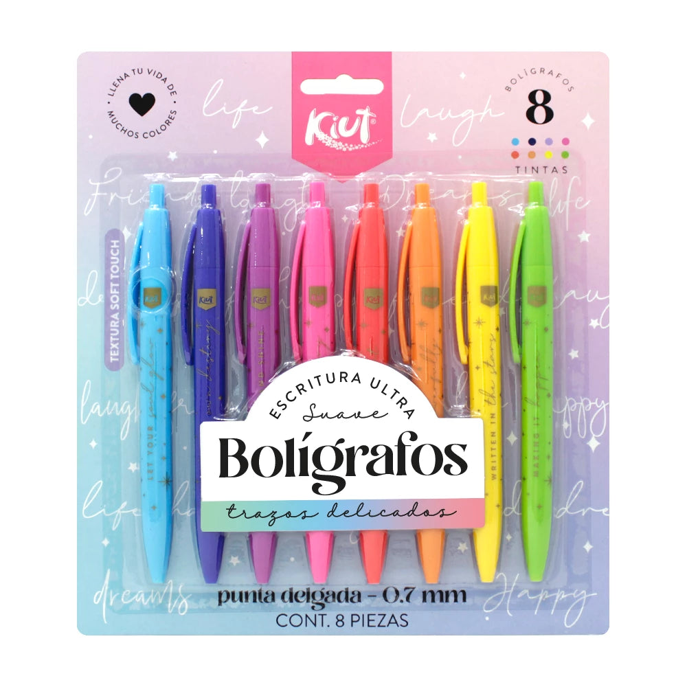 Estuche Bolígrafos Lapiceros Kiut De 8 Colores