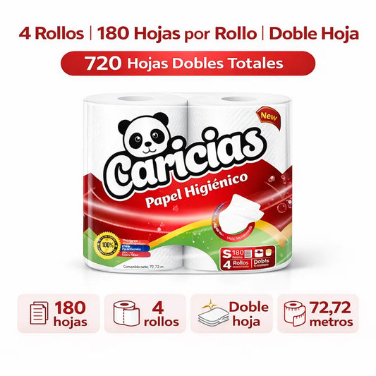 Bulto de papel higiénico Caricias 180 hojas para ventas al mayor en Venezuela