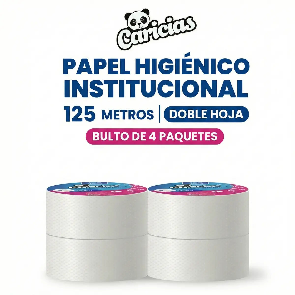 Bulto Papel Higiénico Jumbo Institucional Caricias Doble Hoja 9 pulgadas 4x 125m en propacaaos.com