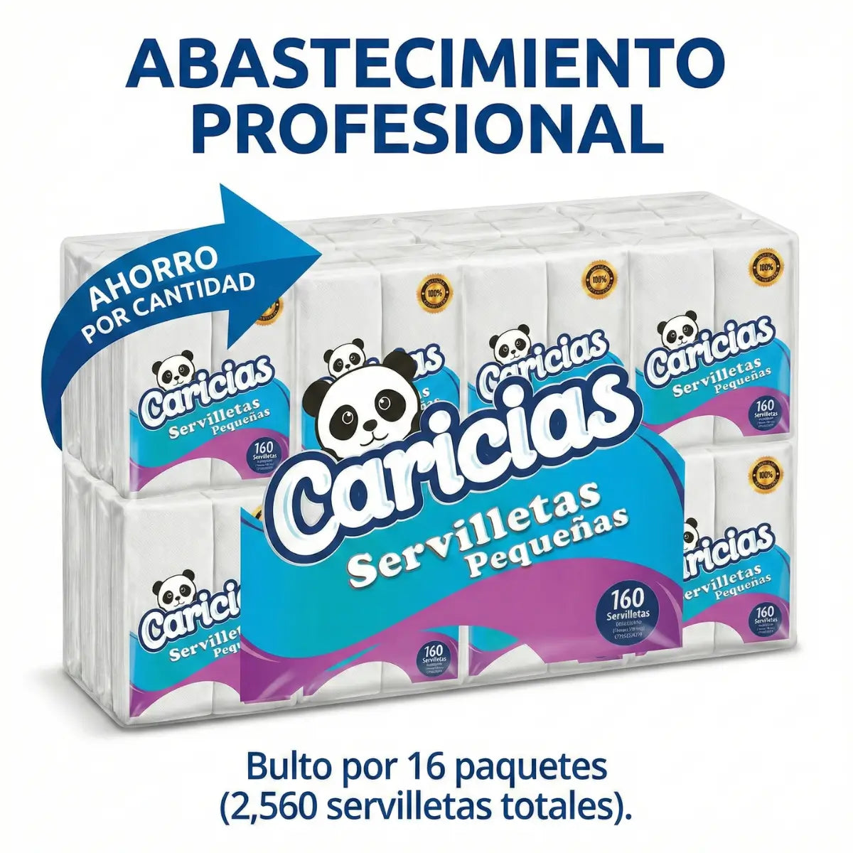 Foto de bulto de 16 paquetes de servilletas Caricias 160 hojas en propacaaos.com
