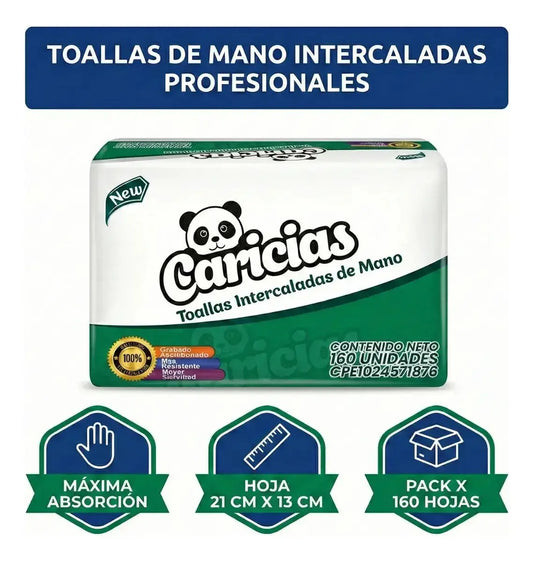 Toallas Intercaladas Caricias Tipo Poly Bulto X 12 Paquetesx160 Hojas en propacaaos.com